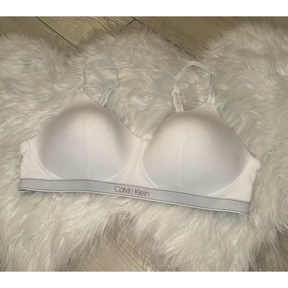 Calvin Klein Womens Pure Ribbed Lightly Lined Bralette WF QF6439 XL XLarge White